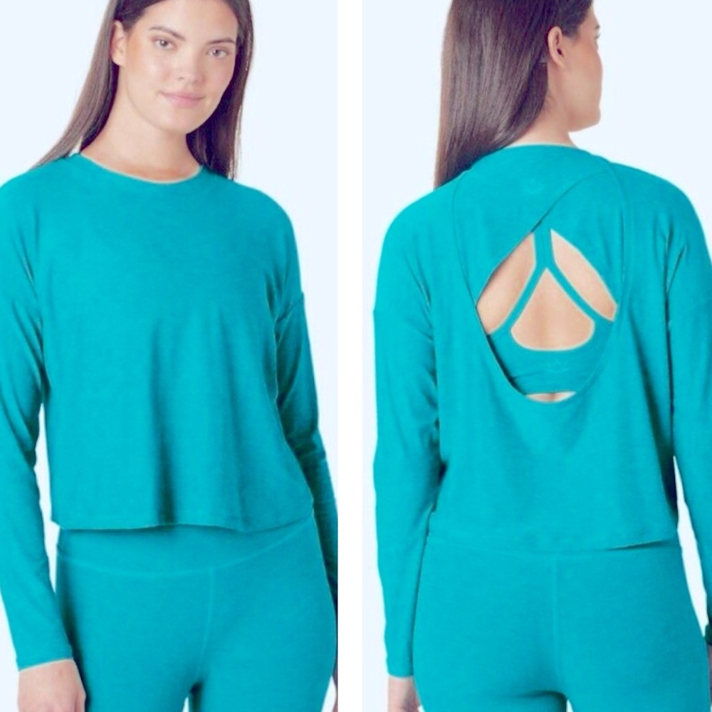 Beyond Yoga Featherweight Pullover Peacock Blue Heather NWT